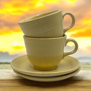 Vintage Fiestaware Soft Yellow Teacups w/Saucers. Coffee Mugs.